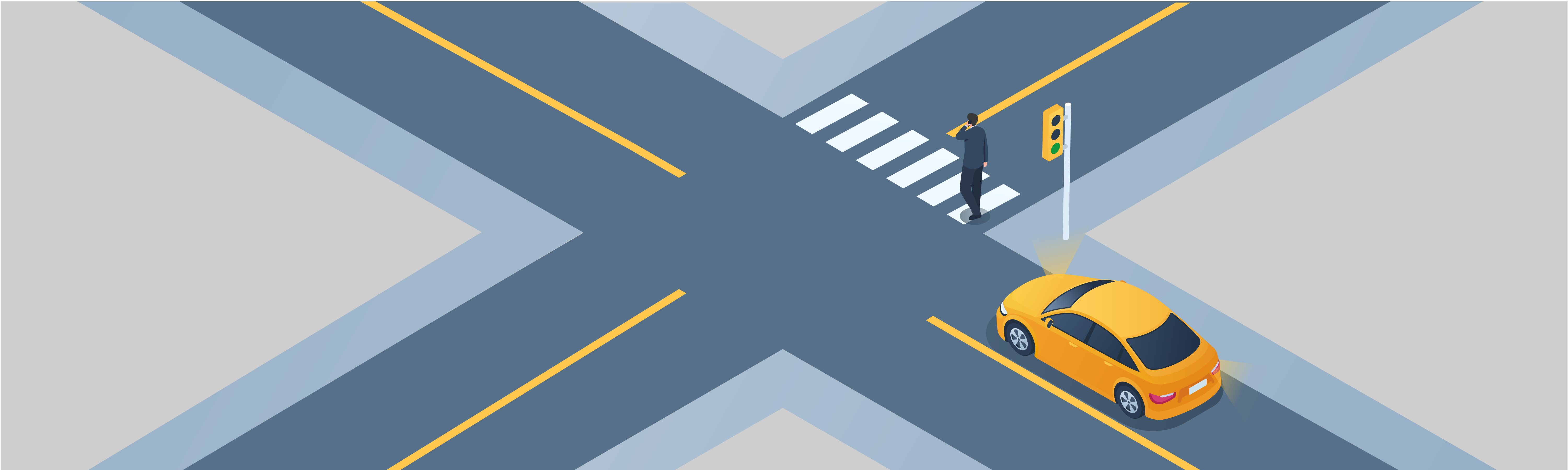 Driving Test Canada - Car Traffic lights & pavement markings - Who has the right-of-way when pedestrians are crossing?